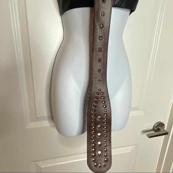 Brown Leather Wide Waist Belt - Picture 7 of 8